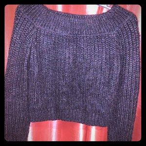 Off shoulder crop multicolor knit sweater